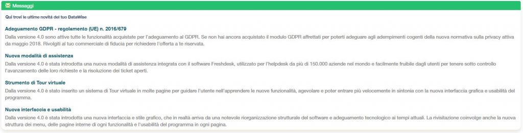 crm moduli datawise: Messaggi